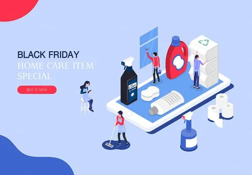 【家居洗护】黑色星期五热门销售产业2.5D等距风格Web UI插画素材