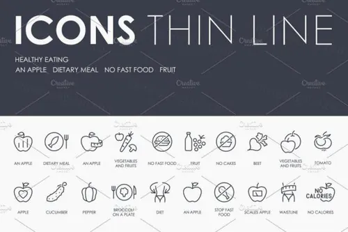 健康饮食线型图标套装 Healthy eating thinline icons
