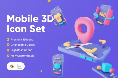 三维渲染卡通手机虚拟现实无线定位线上购物插画图标素材 Mob