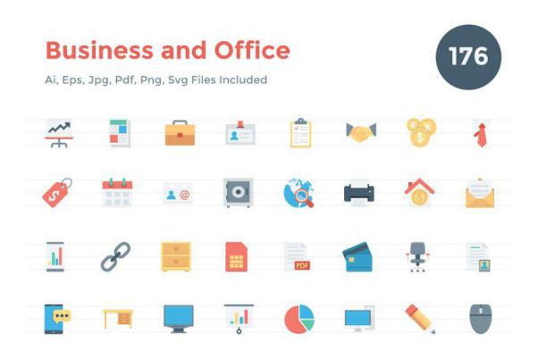 商业和办公图标套装 176 Flat Business and Office I