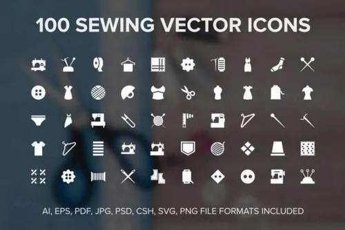 针织缝纫相关的主题图标 100 Sewing Vector Icons