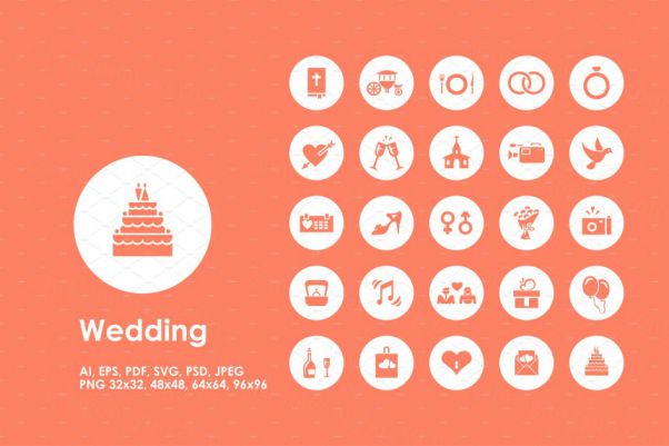 简单的婚礼主题的图标套装 Wedding simple icons