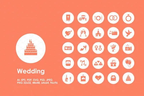 简单的婚礼主题的图标套装 Wedding simple icons