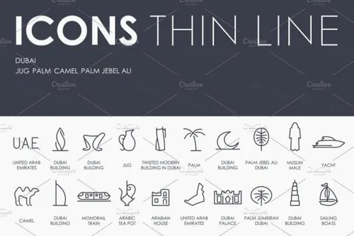 简约的迪拜建筑元素图标套装 Dubai thinline icons