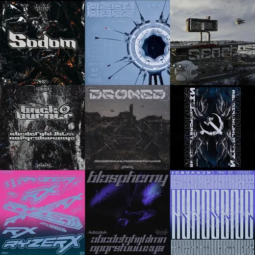 潮流复古Y2K千禧年未来派酸性艺术赛博朋克科幻机能英文装饰字