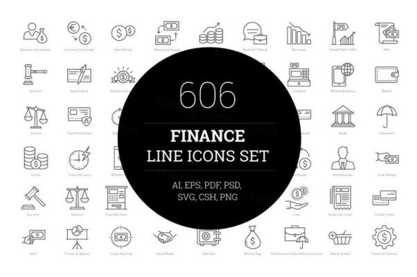金融主推的线型图标 606 Finance Line Icons