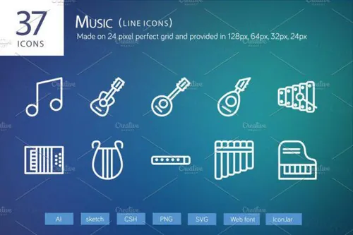 音乐主题线型图标 37 Music Line Icons
