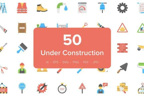 建筑工人图标 50 Under Construction Flat Icons