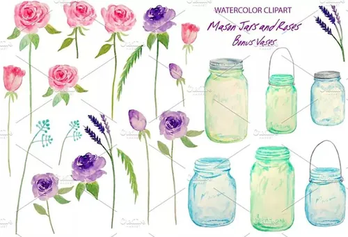 粉紫色玫瑰剪贴画DIY请柬贺卡素材 Watercolor W
