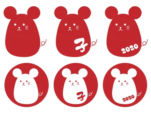 日系印刷贺卡老鼠烫金版可爱的矢量插画1531629