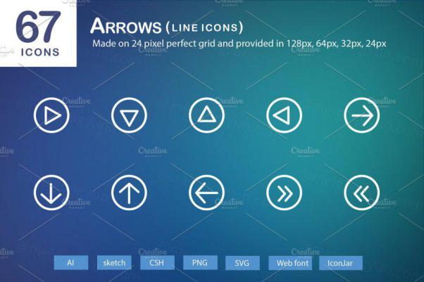 箭头图标素材 67 Arrows Line Icons