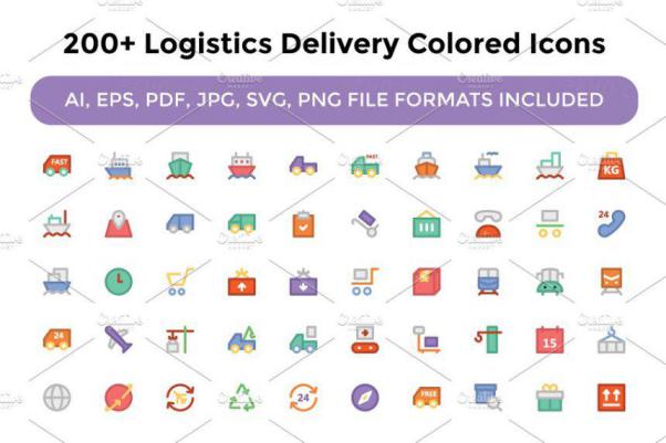 物流运输相关的图标 Logistics Delivery Colored Ico