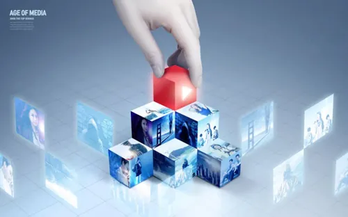 3D未来网络高科技流媒体概念广告海报PSD模板