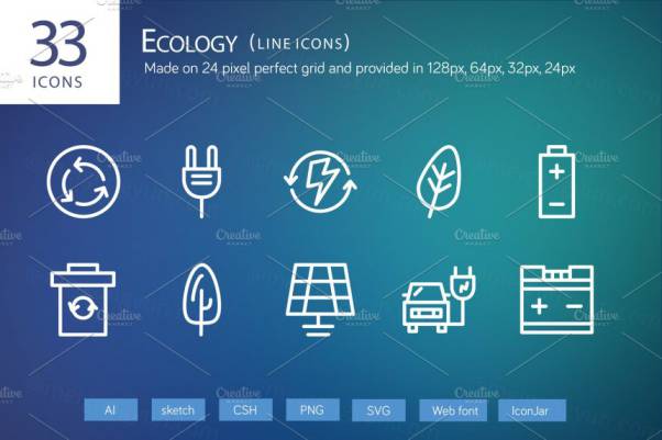 绿色环保能源主题的线型图标Ecology Line Icons