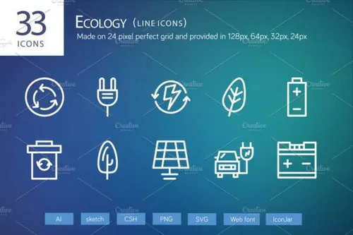 绿色环保能源主题的线型图标Ecology Line Icons