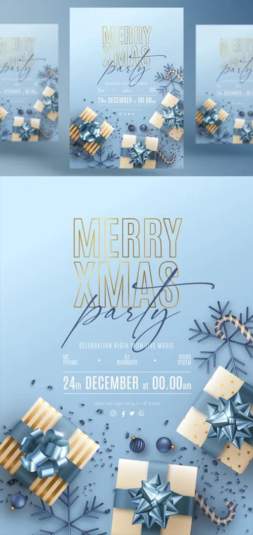 2021年优雅淡蓝色圣诞节新年装饰贺卡EPS矢量海报素材 Merry christmas greeting card