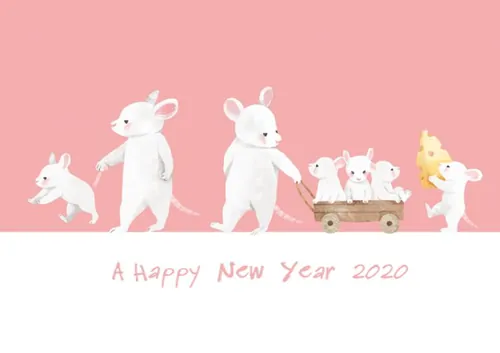 新年快乐卡通清新风格可爱老鼠矢量插图1777428