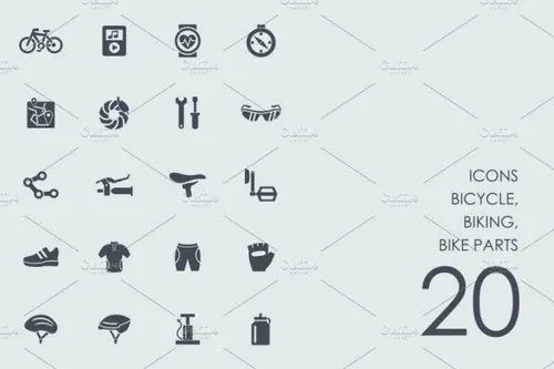 自行车骑行运动主题图标套装 biking , bike parts icons