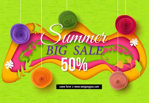 夏季五彩促销矢量海报 Summer Sale Vector