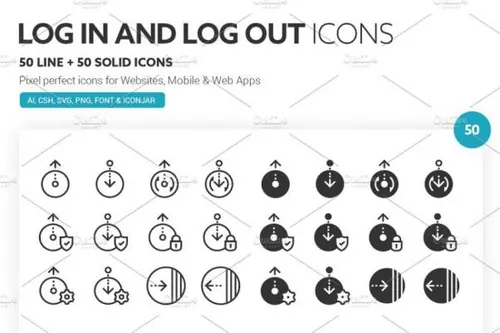 登录并注销图标 Log in and Log out Icons