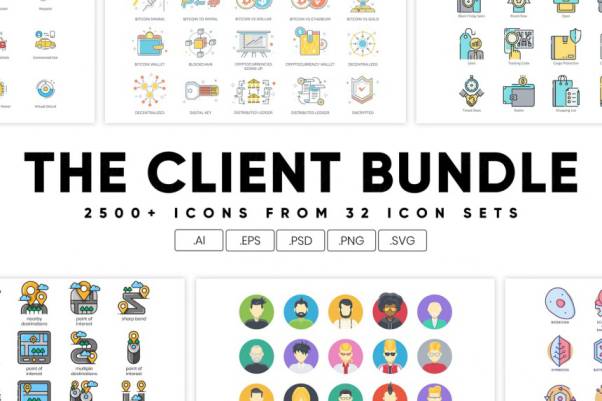 拥有32种多品种的2,528个图标the-client-bundle