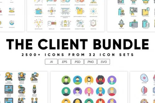 拥有32种多品种的2,528个图标the-client-bundle