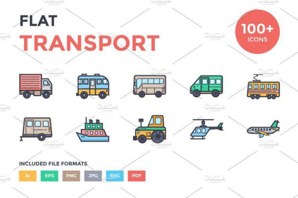 扁平化的交通工具图标Flat Transport Icons Set