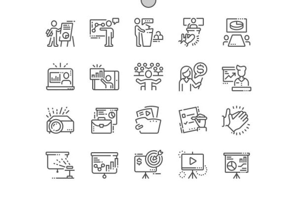 商业展示线框图标 Business Presentation Line