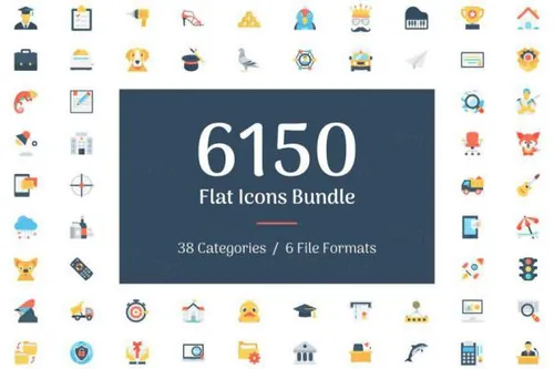 一套完美的图标图形素材 6150 Flat Icons Bundle