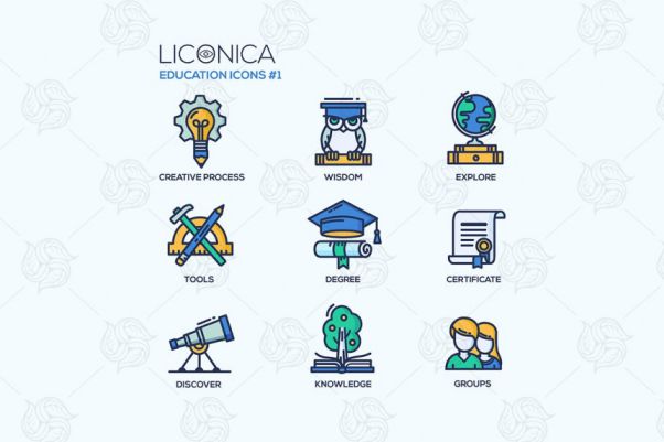 现代时尚学校和教育细线设计矢量图标