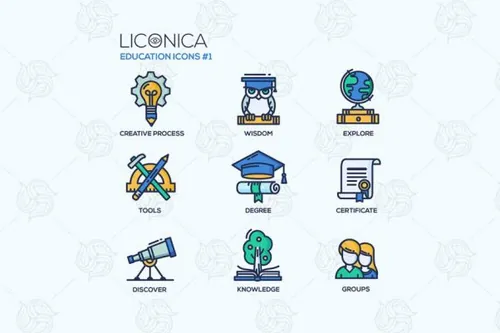 现代时尚学校和教育细线设计矢量图标