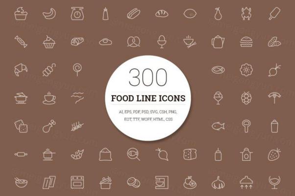 食物主题的线型图标 300 Food Line Icons