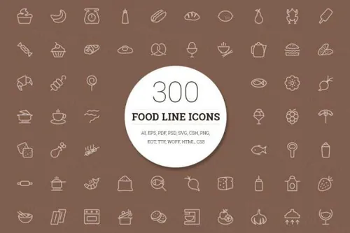 食物主题的线型图标 300 Food Line Icons