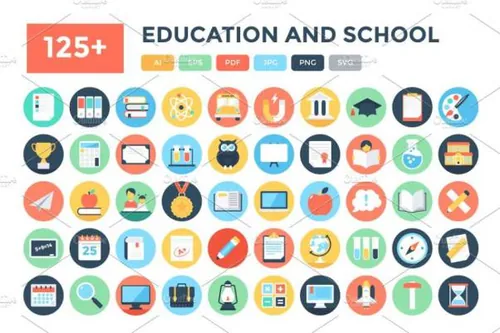 教育学校主题图标Flat Education and School Icons