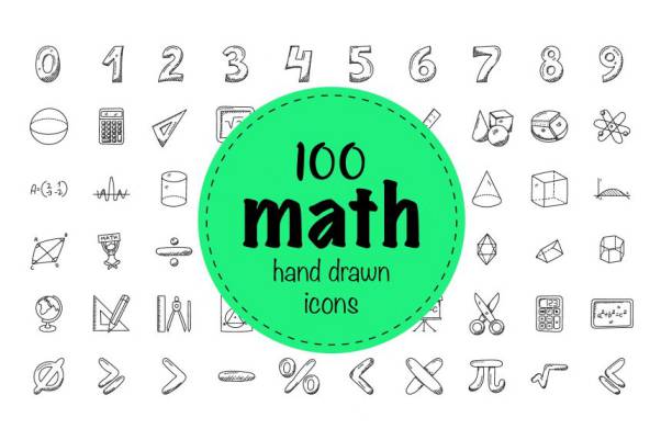 数字涂鸦图标 100 Mathematics Doodle Icons