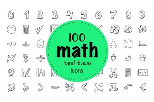 数字涂鸦图标 100 Mathematics Doodle Icons
