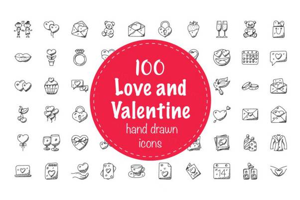 爱和情人节涂鸦图标 Love and Valentine Doodle Icon