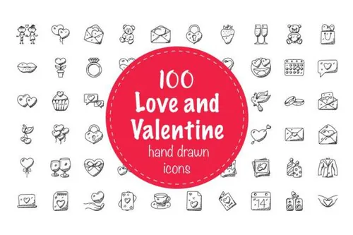 爱和情人节涂鸦图标 Love and Valentine Doodle Icon