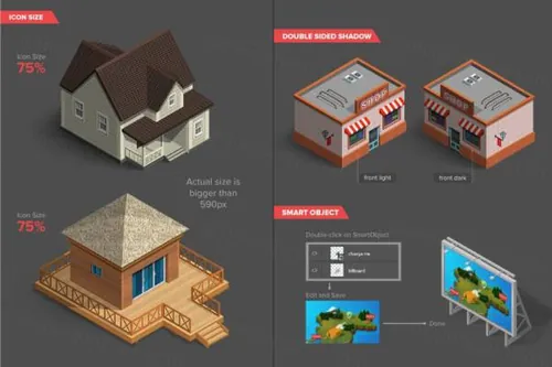 高品质的等距映射建筑地图图标 isometric-map-icons