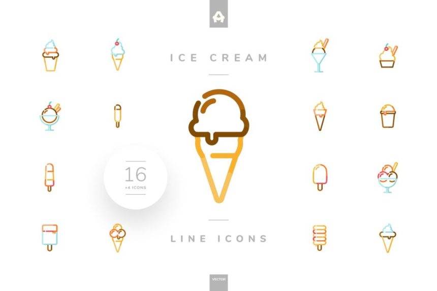 极简冰淇淋矢量图标打包下载Ice Cream Line