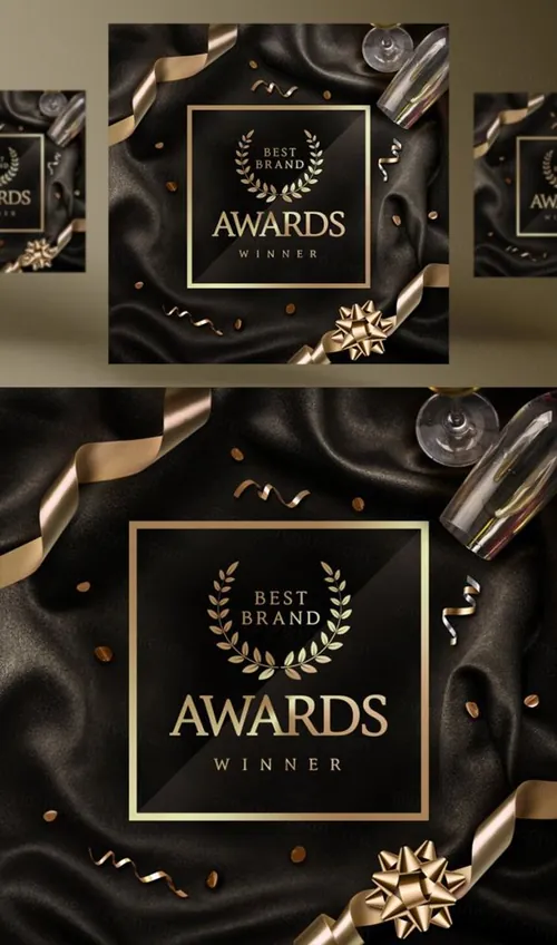年度品牌奖牌评选颁奖黄金奖杯黑金PSD海报素材 Awards Winner