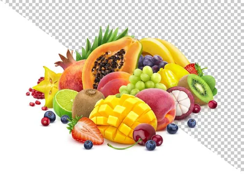 新鲜夏季水果桃子香蕉葡萄樱桃车厘子猕猴桃柠檬大合集PSD分层