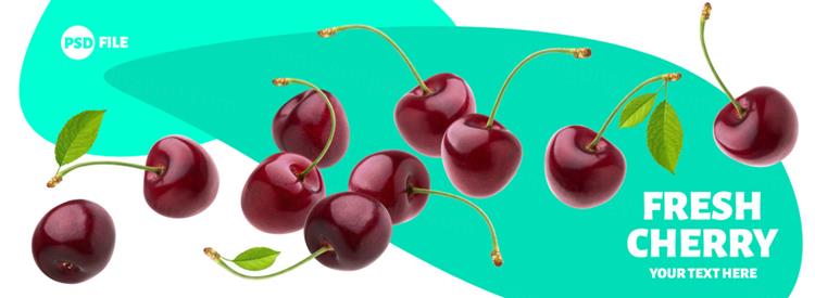 新鲜夏季水果樱桃车厘子PSD分层设计素材