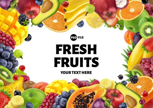 新鲜夏季水果桃子香蕉葡萄樱桃车厘子猕猴桃柠檬大合集PSD分层