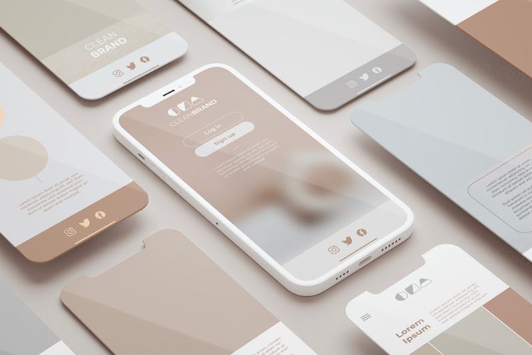 优雅清爽干净的iPhone手机白模APP设计UI界面贴图展示样机模板