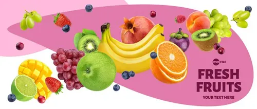 新鲜夏季水果桃子香蕉葡萄樱桃车厘子猕猴桃柠檬大合集PSD分层