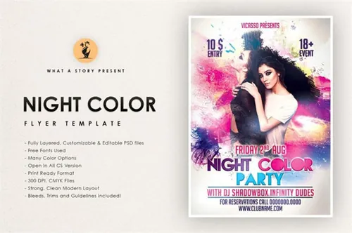 一款夜店酒吧海报模版下载Night Color