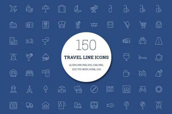 150个旅行线型图标 150 Travel Line Icons