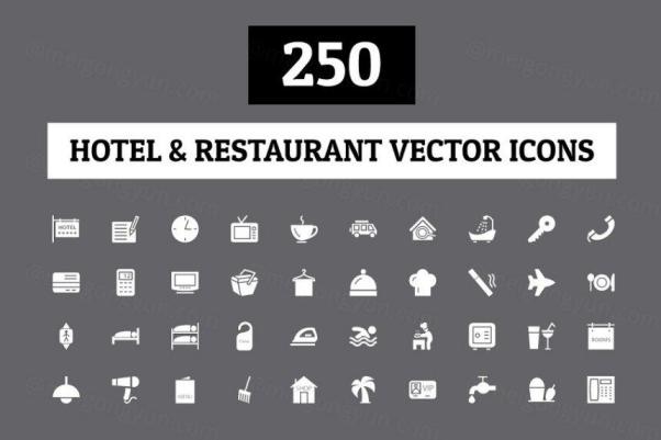 250个酒店餐馆矢量图标 250 Hotel and Restaurant Ve
