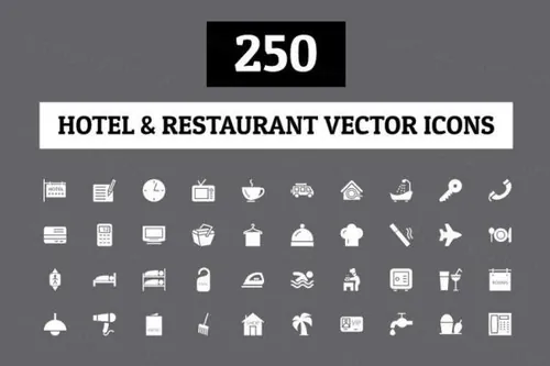 250个酒店餐馆矢量图标 250 Hotel and Restaurant Ve